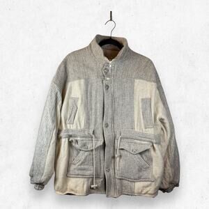 Wool Jacket Beige Patchwork No Tag Men's XL Mexican Handicraft Drawstring